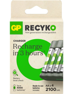 Caricabatterie per AA e AAA con 4 Batterie AA NiMH da 2100 mAh Incluse 2