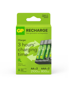 Caricabatterie per AA e AAA con 2 Batterie AA e 2 Batterie AAA Incluse 2