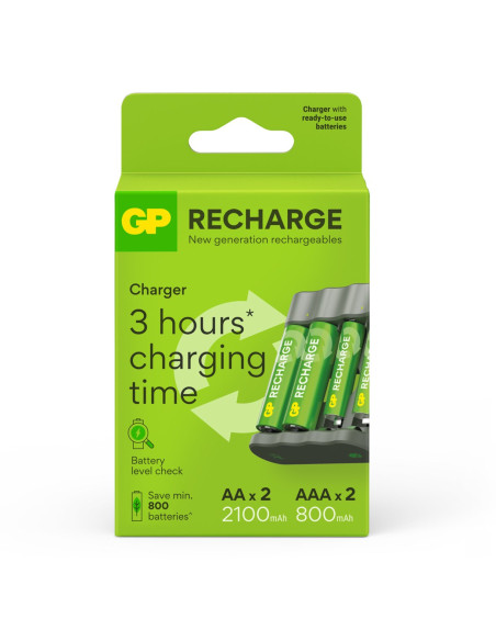 Caricabatterie per AA e AAA con 2 Batterie AA e 2 Batterie AAA Incluse