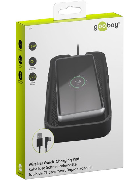 Caricatore Smartphone Qi Wireless da Auto 15W Silicone Nero