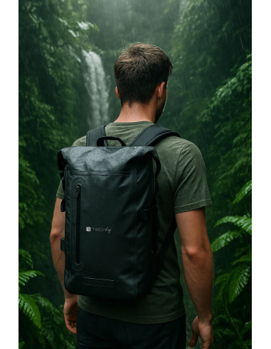 Zaino Impermeabile 25L Roll-Top con Tracolla Regolabile Nero
