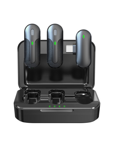 Set 2 Mini Microfoni Lavalier Wireless con Ricevitore USB-C&trade e Custodia di Ricarica