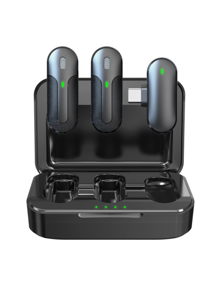 Set 2 Mini Microfoni Lavalier Wireless con Ricevitore USB-C&trade e Custodia di Ricarica
