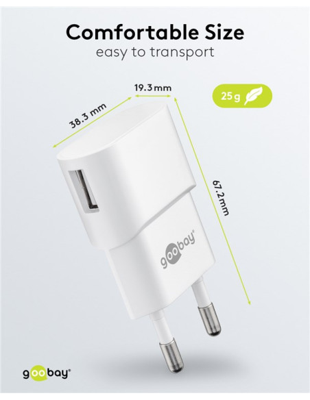 Caricatore USB 1A 5W Compatto Spina Europea Bianco