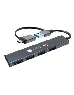 Hub USB-A USB-C&trade 3.2 a 4 porte USB-A Slim in Metallo