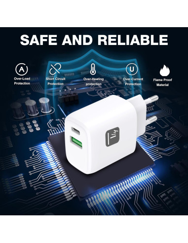 Caricatore Alimentatore GaN USB-C&trade 20W e USB-A 18W da Muro