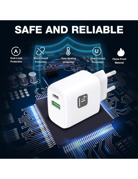 Caricatore Alimentatore GaN USB-C&trade 20W e USB-A 18W da Muro