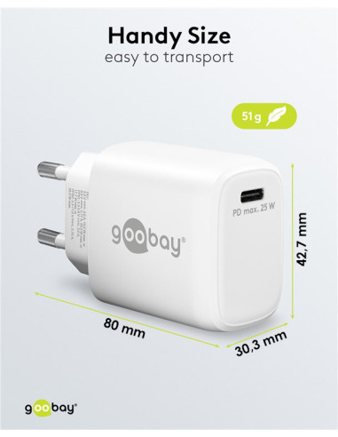 Caricatore Alimentatore GaN USB-C&trade PD da Muro 25W Bianco