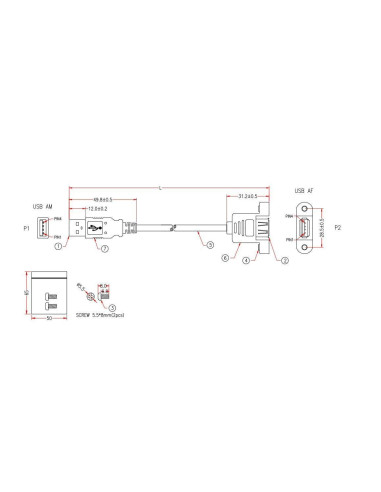 Cavo USB 2.0 A Maschio/A Femmina da Pannello 3 m