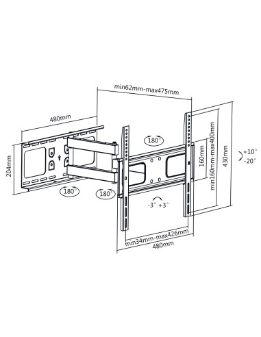 Supporto a Muro Universale Full-Motion per TV 32-55''