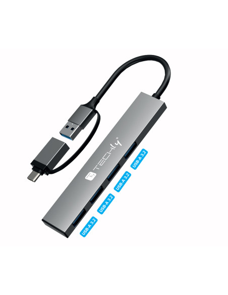 Hub USB-A USB-C&trade 3.2 a 4 porte USB-A Slim in Metallo