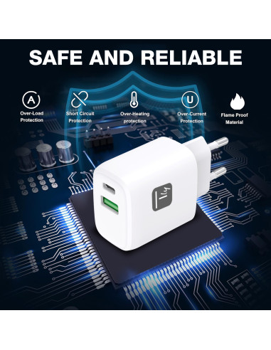 Caricatore Alimentatore GaN USB-C&trade 20W e USB-A 18W da Muro