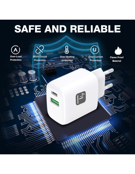 Caricatore Alimentatore GaN USB-C&trade 20W e USB-A 18W da Muro