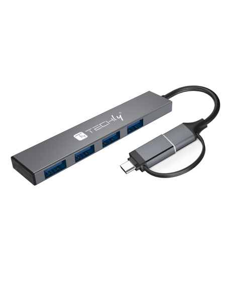 Hub USB-A USB-C&trade 3.2 a 4 porte USB-A Slim in Metallo