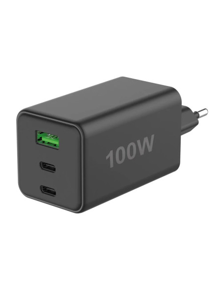 Caricatore Alimentatore GaN 100W 2x USB-C&trade 1x USB-A Power Delivery Fast Charger Nero