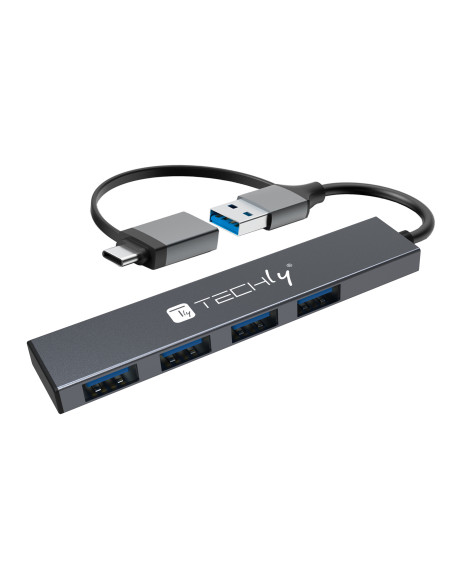 Hub USB-A USB-C&trade 3.2 a 4 porte USB-A Slim in Metallo