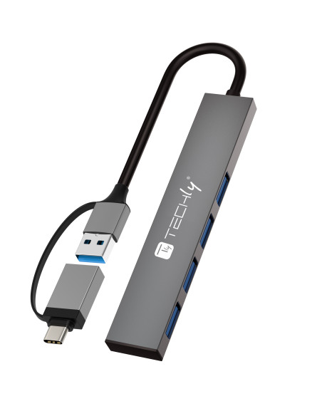 Hub USB-A USB-C&trade 3.2 a 4 porte USB-A Slim in Metallo
