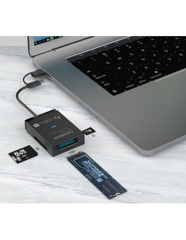 Adattatore USB-A/USB-C&trade a NVME/SATA M.2 con Lettore Memorie SD/TF
