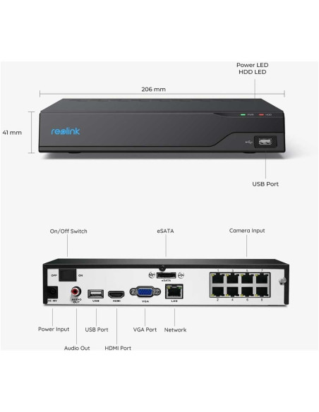 Videoregistratore NVR 4K PoE 8CH 2TB HDD con HDMI e VGA