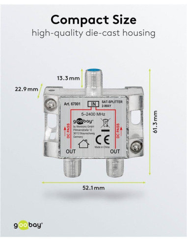 Splitter 2 vie per satellite 100 db