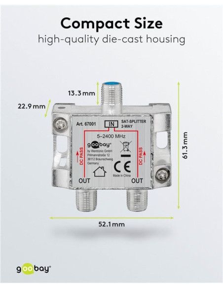 Splitter 2 vie per satellite 100 db