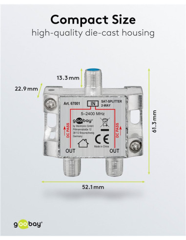 Splitter 2 vie per satellite 100 db