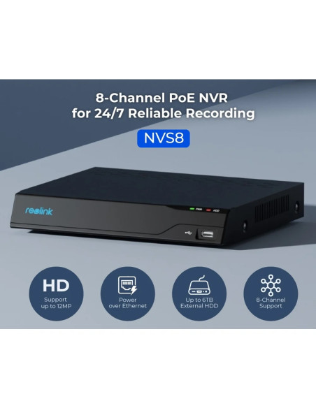 Kit Videosorveglianza NVR PoE 8CH 2TB HDD e 4 Telecamere di Sicurezza PoE