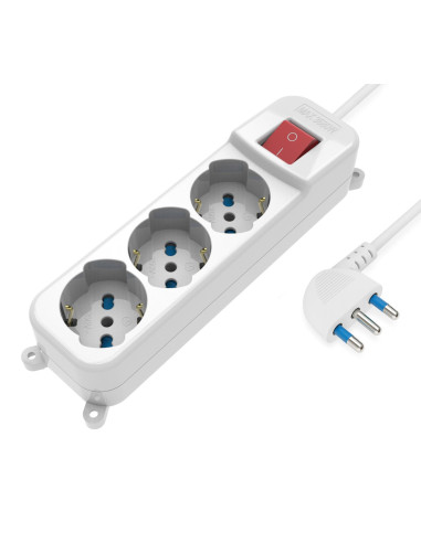 Multipresa 3 Posti Italiana Bipasso / Schuko con spina 16A angolata