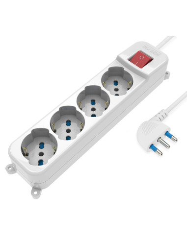 Multipresa 4 Posti Italiana Bipasso / Schuko con spina 16A angolata