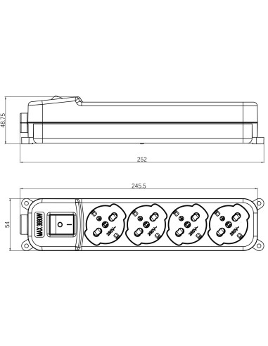 Multipresa 4 Posti Italiana Bipasso / Schuko con spina 16A angolata
