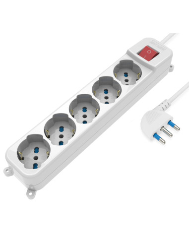 Multipresa 5 Posti Italiana Bipasso / Schuko con spina 16A angolata