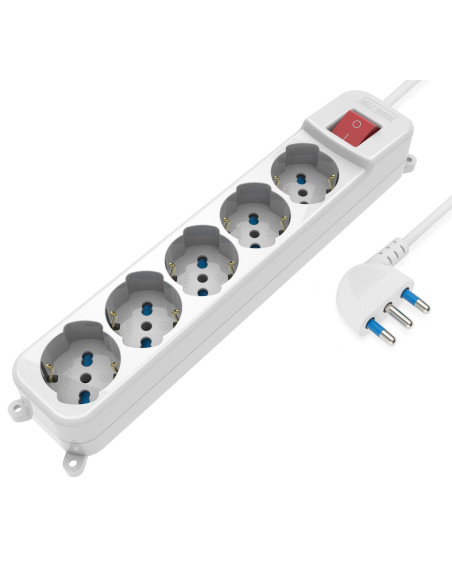 Multipresa 5 Posti Italiana Bipasso / Schuko con spina 16A angolata