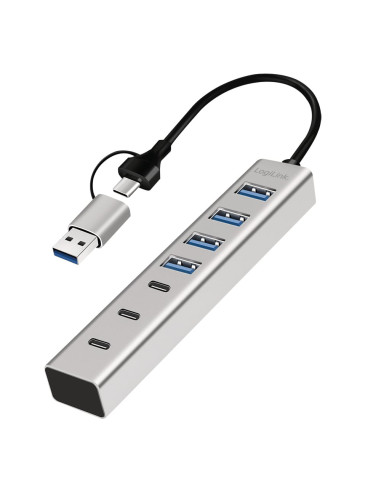 Hub USB 3.2 4 porte USB-A e 3 porte USB-C&trade Alluminio Silver