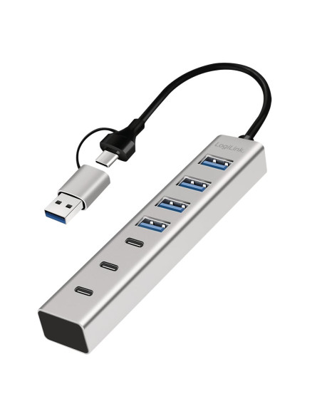 Hub USB 3.2 4 porte USB-A e 3 porte USB-C&trade Alluminio Silver