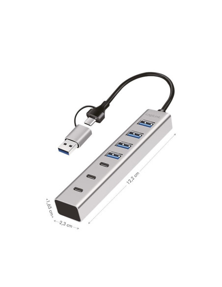 Hub USB 3.2 4 porte USB-A e 3 porte USB-C&trade Alluminio Silver