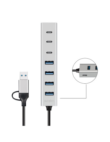 Hub USB 3.2 4 porte USB-A e 3 porte USB-C&trade Alluminio Silver