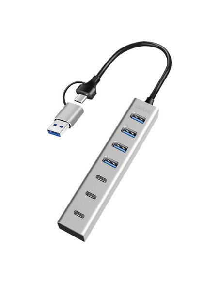 Hub USB 3.2 4 porte USB-A e 3 porte USB-C&trade Alluminio Silver