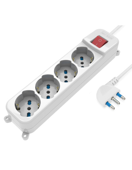 Multipresa 4 Posti Italiana Bipasso / Schuko con spina 16A angolata