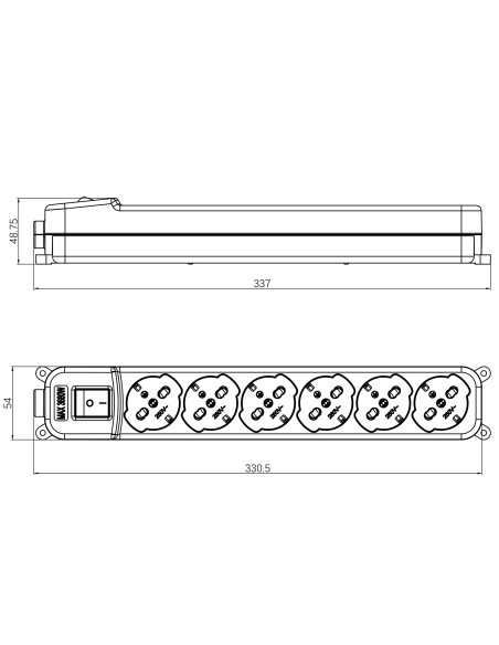 Multipresa 6 Posti Italiana Bipasso / Schuko con spina 16A angolata