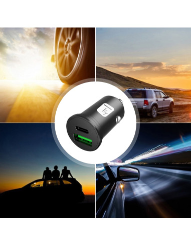 Mini Caricatore da Auto USB-A e USB-C&trade 5V/4A Nero