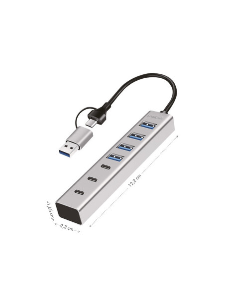 Hub USB 3.2 4 porte USB-A e 3 porte USB-C&trade Alluminio Silver