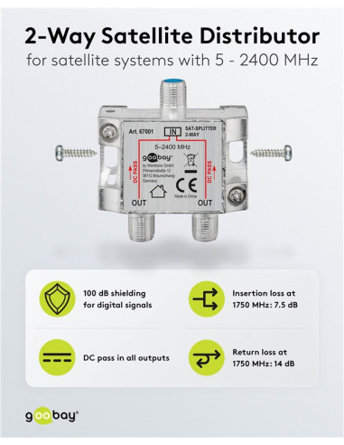 Splitter 2 vie per satellite 100 db