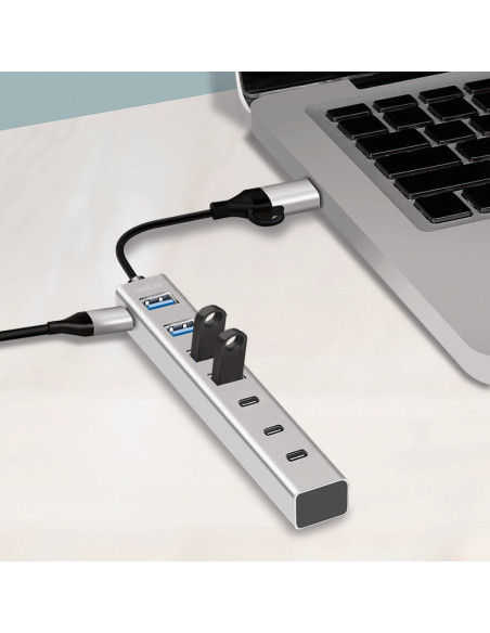 Hub USB 3.2 4 porte USB-A e 3 porte USB-C&trade Alluminio Silver