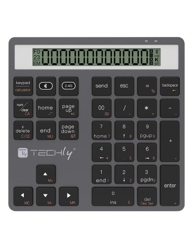Tastierino Numerico BT V5.0 Wireless 2in1 con Calcolatrice Grigio Scuro
