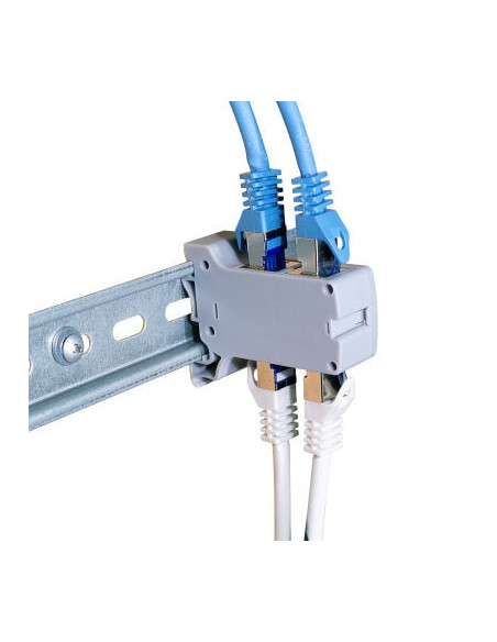 Adattatore per Guida DIN con 2 Accoppiatori Cat.6A RJ45 F/F