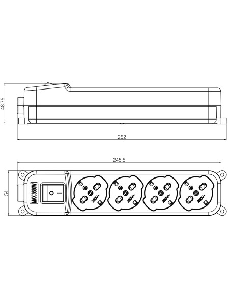 Multipresa 4 Posti Italiana Bipasso / Schuko con spina 16A angolata