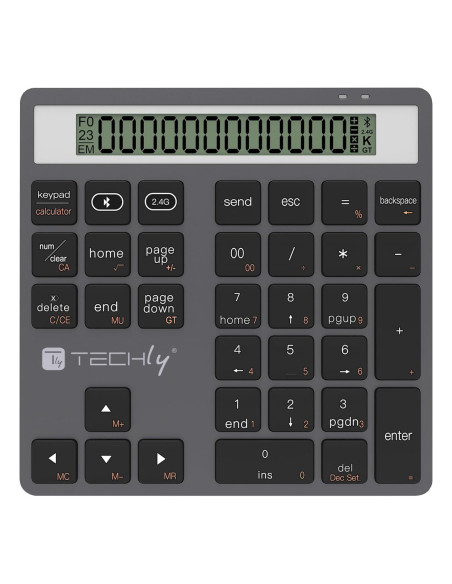 Tastierino Numerico BT V5.0 Wireless 2in1 con Calcolatrice Grigio Scuro