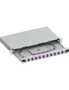 Cassetto Ottico 19'' Scorrevole con 12 Bussole e 24 Pigtails LC Duplex Multimodale OM4 Grigio