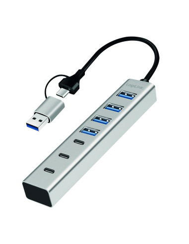 Hub USB 3.2 4 porte USB-A e 3 porte USB-C&trade Alluminio Silver