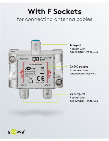 Splitter 2 vie per satellite 100 db